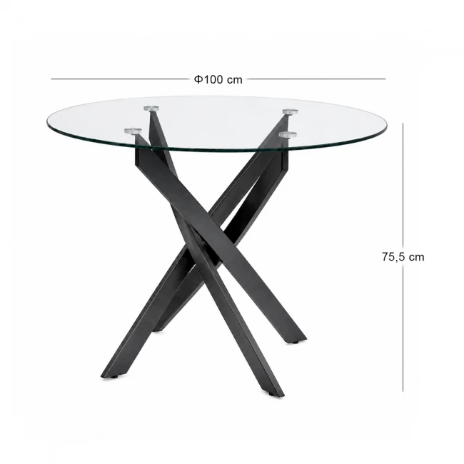 Τραπέζι Aldo Megapap γυαλί - μεταλλικά μαύρα πόδια Ø100x75,5εκ.
