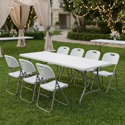 Τραπέζι catering - συνεδρίου Capri Megapap πτυσσόμενο - βαλίτσα χρώμα λευκό του πάγου 240x76x74εκ.