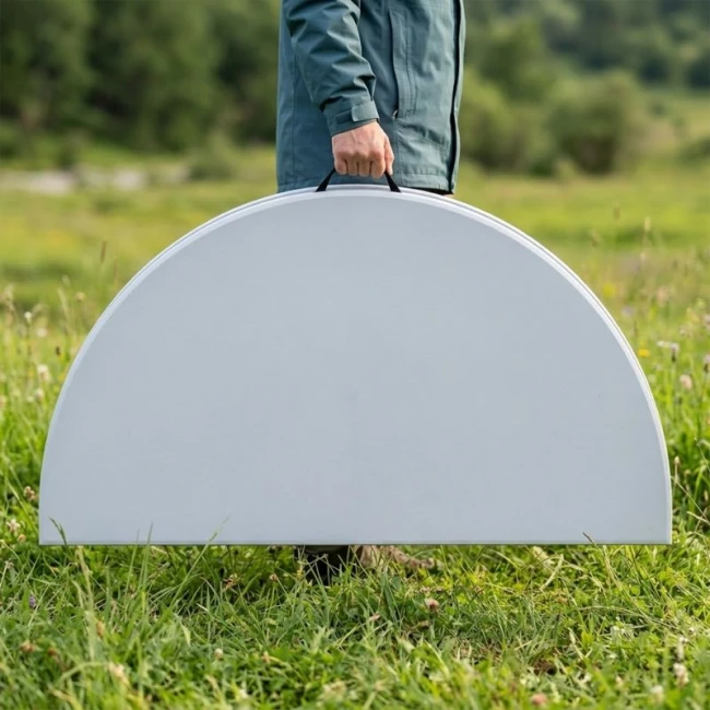 Τραπέζι catering - συνεδρίου Capri Megapap πτυσσόμενο – βαλίτσα στρογγυλό χρώμα λευκό του πάγου Ø152x74εκ.