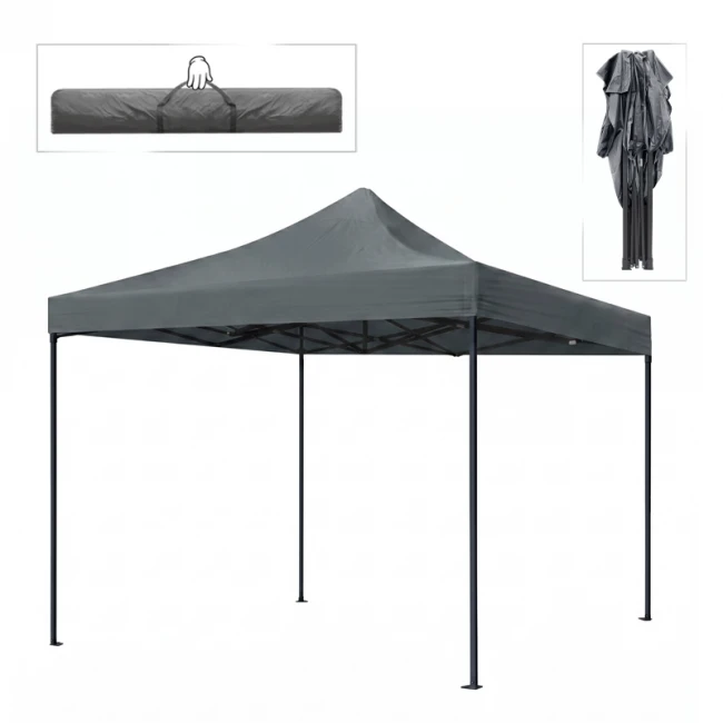 Κιόσκι - Gazebo Bari Megapap πτυσσόμενο μεταλλικός σκελετός - αδιάβροχο ύφασμα χρώμα γκρι 3x3x3,10m.
