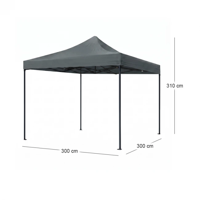 Κιόσκι - Gazebo Bari Megapap πτυσσόμενο μεταλλικός σκελετός - αδιάβροχο ύφασμα χρώμα γκρι 3x3x3,10m.