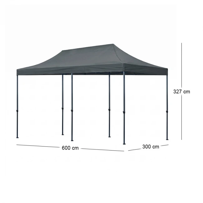 Κιόσκι - Gazebo Bari Megapap πτυσσόμενο μεταλλικός σκελετός - αδιάβροχο ύφασμα χρώμα γκρι 3x6x3,27m.