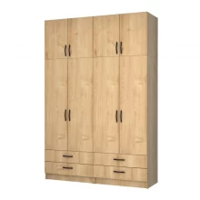 Ντουλάπα ρούχων Ricardo Megapap τετράφυλλη με πατάρι και συρτάρια χρώμα φυσικό οξιάς 160x51,8x240εκ.