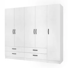 Ντουλάπα ρούχων Ricardo Megapap πεντάφυλλη με συρτάρια χρώμα λευκό 200x51,8x181εκ.