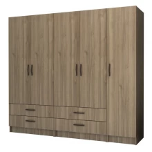 Ντουλάπα ρούχων Ricardo Megapap πεντάφυλλη με συρτάρια χρώμα καρυδί 200x51,8x181εκ.
