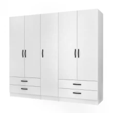 Ντουλάπα ρούχων Ricardo Megapap πεντάφυλλη με συρτάρια χρώμα λευκό 200x51,8x181εκ.