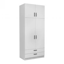 Ντουλάπα ρούχων Victoria Megapap δίφυλλη με πατάρι και συρτάρια χρώμα λευκό 100x60x240εκ.