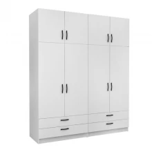 Ντουλάπα ρούχων Victoria Megapap τετράφυλλη με πατάρι και συρτάρια χρώμα λευκό 200x60x240εκ.