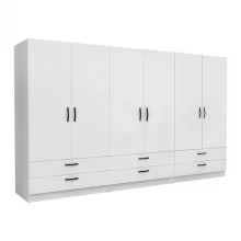 Ντουλάπα ρούχων Victoria Megapap εξάφυλλη με συρτάρια χρώμα λευκό 300x60x181εκ.