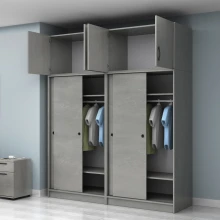 Ντουλάπα ρούχων Regio Megapap τετράφυλλη συρόμενη με πατάρι χρώμα γκρι σκυροδέματος 200x60x240εκ.