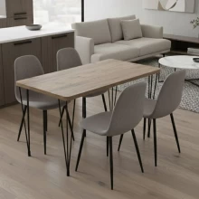 Σετ τραπεζαρία 5τμχ Roger - Iris Megapap Mdf - ύφασμα χρώμα ακακίας - ανοιχτό μπεζ 120x70x75εκ.