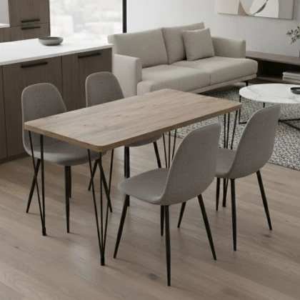 Σετ τραπεζαρία 5τμχ Roger - Iris Megapap Mdf - ύφασμα χρώμα ακακίας - ανοιχτό μπεζ 120x70x75εκ.