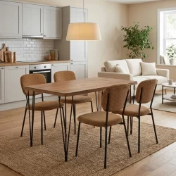 Σετ τραπεζαρία 5τμχ Roger - Kevin Megapap Mdf - ύφασμα χρώμα ακακίας - μουσταρδί 120x70x75εκ.