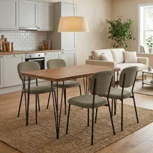 Σετ τραπεζαρία 5τμχ Roger - Kevin Megapap Mdf - ύφασμα χρώμα ακακίας - λαδί 120x70x75εκ.