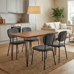 Σετ τραπεζαρία 5τμχ Roger - Kevin Megapap Mdf - ύφασμα χρώμα ακακίας - γκρι 120x70x75εκ.