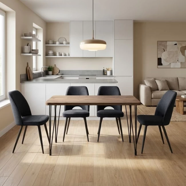 Σετ τραπεζαρία 5τμχ Roger - Christy Megapap Mdf - ύφασμα χρώμα ακακίας - ανθρακί 120x70x75εκ.