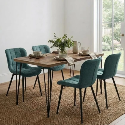 Σετ τραπεζαρία 5τμχ Roger - Chiara Megapap Mdf - ύφασμα χρώμα ακακίας - πράσινο 120x70x75εκ.