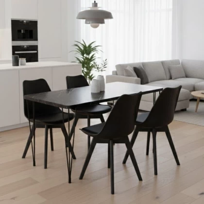 Σετ τραπεζαρία 5τμχ Roger - Viva Megapap Mdf - PP χρώμα μαύρο εφέ μαρμάρου - μαύρο 120x70x75εκ.