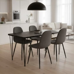 Σετ τραπεζαρία 5τμχ Roger - Iris Megapap Mdf - ύφασμα χρώμα μαύρο εφέ μαρμάρου - γκρι 120x70x75εκ.