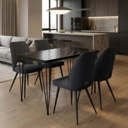 Σετ τραπεζαρία 5τμχ Roger - Christy Megapap Mdf - ύφασμα χρώμα μαύρο εφέ μαρμάρου - ανθρακί 120x70x75εκ.