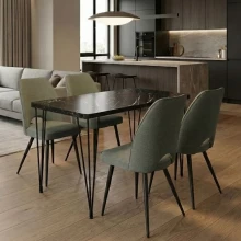 Σετ τραπεζαρία 5τμχ Roger - Christy Megapap Mdf - ύφασμα χρώμα μαύρο εφέ μαρμάρου - λαδί 120x70x75εκ.