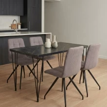 Σετ τραπεζαρία 5τμχ Roger - Bianca Megapap Mdf - ύφασμα χρώμα μαύρο εφέ μαρμάρου - ανοιχτό μπεζ 120x70x75εκ.