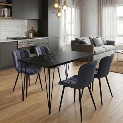 Σετ τραπεζαρία 5τμχ Roger - Chiara Megapap Mdf - ύφασμα χρώμα μαύρο εφέ μαρμάρου - ανθρακί 120x70x75εκ.