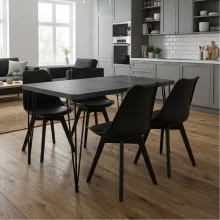 Σετ τραπεζαρία 5τμχ Roger - Viva Megapap Mdf - PP χρώμα σκούρο γκρι σκυροδέματος - μαύρο 120x70x75εκ.