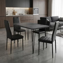 Σετ τραπεζαρία 5τμχ Roger - Rosa Megapap Mdf - PU χρώμα σκούρο γκρι σκυροδέματος - μαύρο 120x70x75εκ.