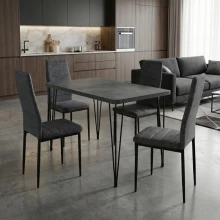 Σετ τραπεζαρία 5τμχ Roger - Rosa Megapap Mdf - ύφασμα χρώμα σκούρο γκρι σκυροδέματος - γκρι 120x70x75εκ.