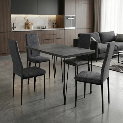 Σετ τραπεζαρία 5τμχ Roger - Rosa Megapap Mdf - ύφασμα χρώμα σκούρο γκρι σκυροδέματος - γκρι 120x70x75εκ.