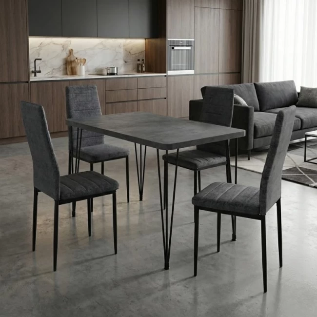 Σετ τραπεζαρία 5τμχ Roger - Rosa Megapap Mdf - ύφασμα χρώμα σκούρο γκρι σκυροδέματος - γκρι 120x70x75εκ.