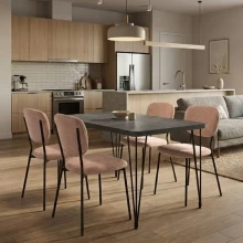 Σετ τραπεζαρία 5τμχ Roger - Kevin Megapap Mdf - ύφασμα χρώμα σκούρο γκρι σκυροδέματος - μόκα 120x70x75εκ.