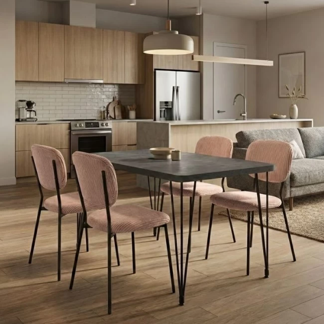 Σετ τραπεζαρία 5τμχ Roger - Kevin Megapap Mdf - ύφασμα χρώμα σκούρο γκρι σκυροδέματος - μόκα 120x70x75εκ.