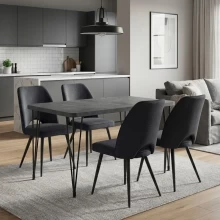 Σετ τραπεζαρία 5τμχ Roger - Christy Megapap Mdf - ύφασμα χρώμα σκούρο γκρι σκυροδέματος - ανθρακί 120x70x75εκ.