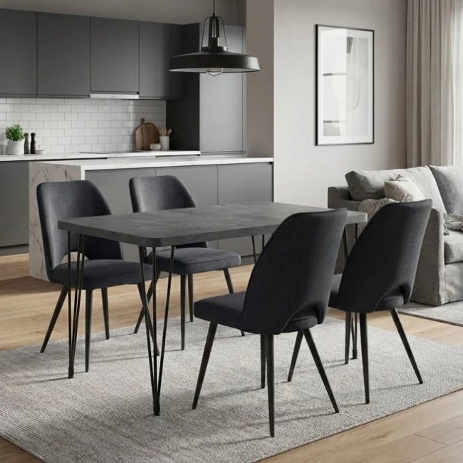 Σετ τραπεζαρία 5τμχ Roger - Christy Megapap Mdf - ύφασμα χρώμα σκούρο γκρι σκυροδέματος - ανθρακί 120x70x75εκ.