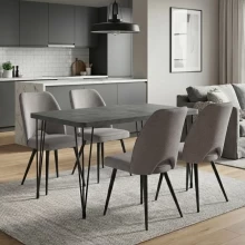 Σετ τραπεζαρία 5τμχ Roger - Christy Megapap Mdf - ύφασμα χρώμα σκούρο γκρι σκυροδέματος - ανοιχτό μπεζ 120x70x75εκ.