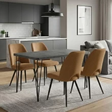 Σετ τραπεζαρία 5τμχ Roger - Christy Megapap Mdf - ύφασμα χρώμα σκούρο γκρι σκυροδέματος - μουσταρδί 120x70x75εκ.