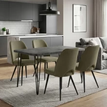 Σετ τραπεζαρία 5τμχ Roger - Christy Megapap Mdf - ύφασμα χρώμα σκούρο γκρι σκυροδέματος - λαδί 120x70x75εκ.