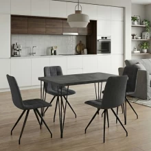 Σετ τραπεζαρία 5τμχ Roger - Bianca Megapap Mdf - ύφασμα χρώμα σκούρο γκρι σκυροδέματος - γκρι 120x70x75εκ.