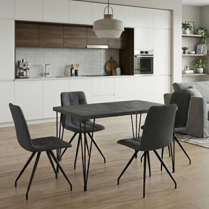 Σετ τραπεζαρία 5τμχ Roger - Bianca Megapap Mdf - ύφασμα χρώμα σκούρο γκρι σκυροδέματος - γκρι 120x70x75εκ.