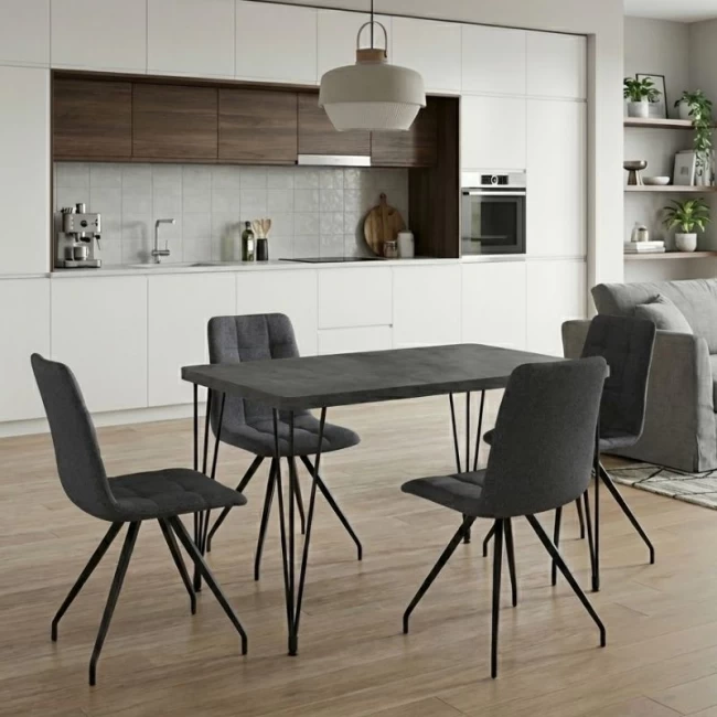 Σετ τραπεζαρία 5τμχ Roger - Bianca Megapap Mdf - ύφασμα χρώμα σκούρο γκρι σκυροδέματος - γκρι 120x70x75εκ.