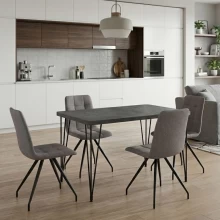 Σετ τραπεζαρία 5τμχ Roger - Bianca Megapap Mdf - ύφασμα χρώμα σκούρο γκρι σκυροδέματος - ανοιχτό μπεζ 120x70x75εκ.