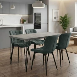 Σετ τραπεζαρία 5τμχ Roger - Chiara Megapap Mdf - ύφασμα χρώμα σκούρο γκρι σκυροδέματος - πράσινο 120x70x75εκ.