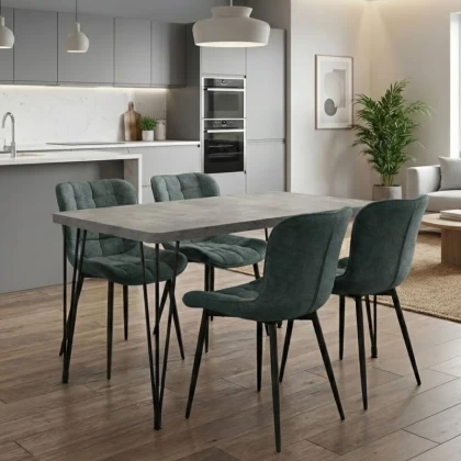 Σετ τραπεζαρία 5τμχ Roger - Chiara Megapap Mdf - ύφασμα χρώμα σκούρο γκρι σκυροδέματος - πράσινο 120x70x75εκ.