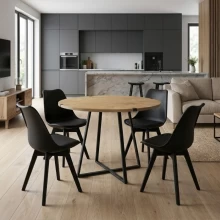 Σετ τραπεζαρία 5τμχ Rubes - Viva Megapap χρώμα φυσικό οξιάς - μαύρο Ø100x78εκ.