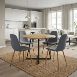 Σετ τραπεζαρία 5τμχ Rubes - Iris Megapap χρώμα φυσικό οξιάς - γκρι Ø100x78εκ.