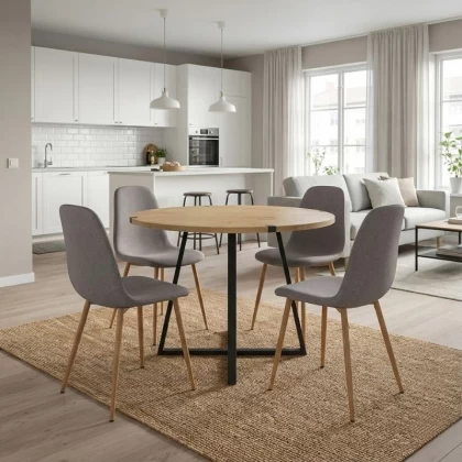 Σετ τραπεζαρία 5τμχ Rubes - Iris Megapap χρώμα φυσικό οξιάς - ανοιχτό μπεζ Ø100x78εκ.