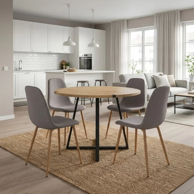 Σετ τραπεζαρία 5τμχ Rubes - Iris Megapap χρώμα φυσικό οξιάς - ανοιχτό μπεζ Ø100x78εκ.