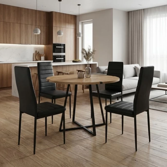 Σετ τραπεζαρία 5τμχ Rubes - Rosa Megapap χρώμα φυσικό οξιάς - μαύρο Ø100x78εκ.